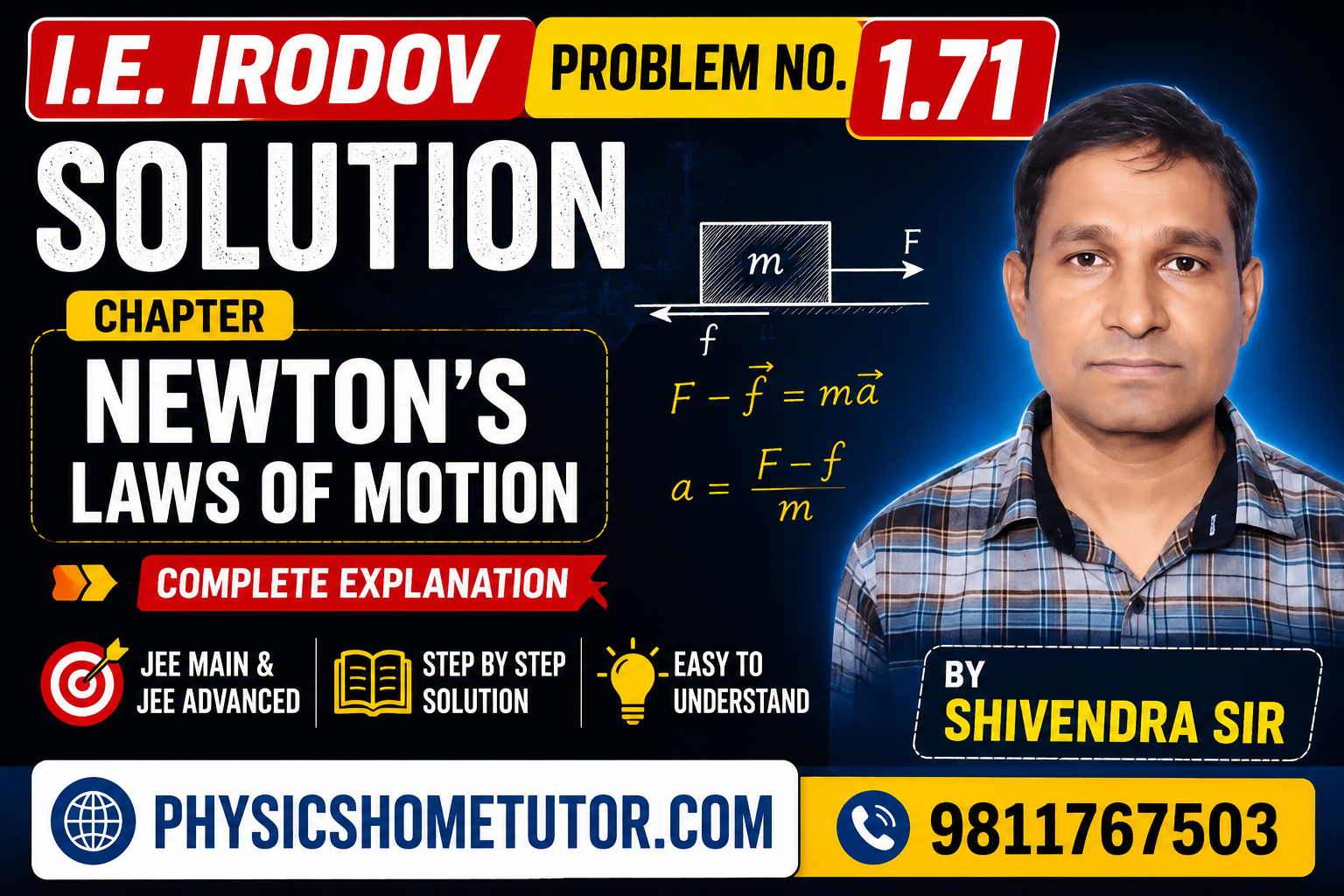 I.E. Irodov Problem No. 1.71 Solution Newton’s Laws of Motion Complete Explanation by Shivendra Sir